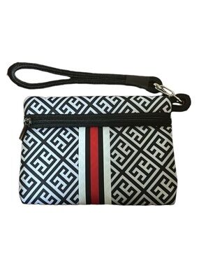 Black and White Neoprene Greek Key Pattern Wristlet